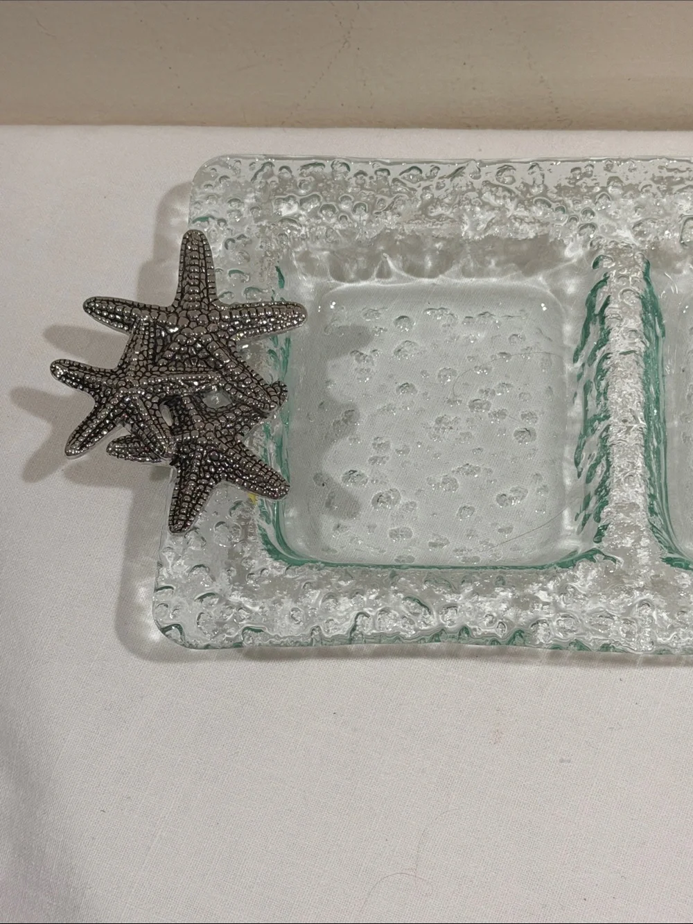 Clear Textured Glass Triple relishTray - Elegant Clear Glass